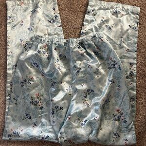 Blue Floral Satin Pants